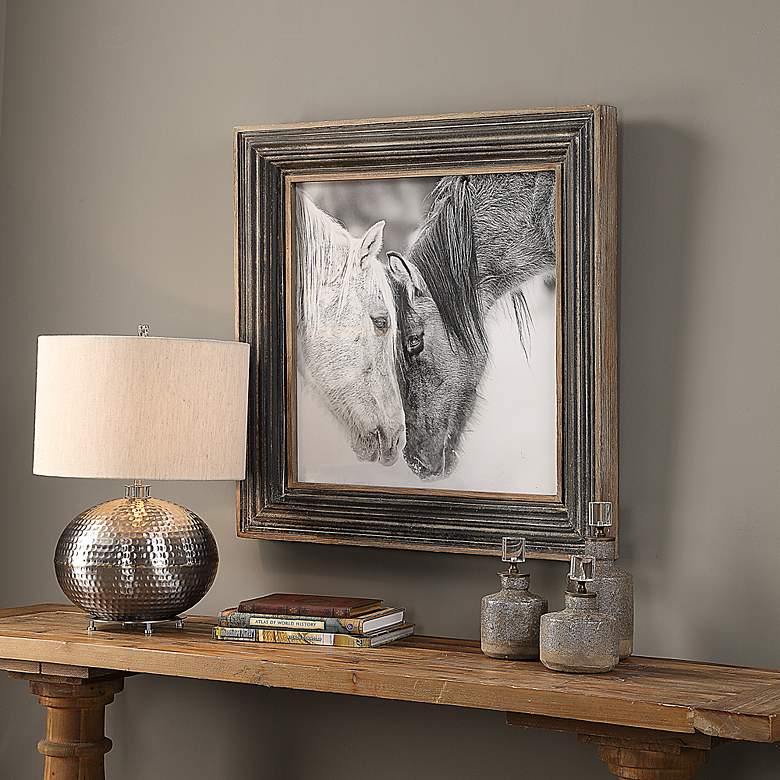 Image 5 Custom Black and White Horses 31 1/2" Square Framed Wall Art more views