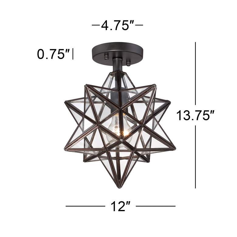Cuthbert 11 inch Wide Black Iron and Glass Geometric Star Ceiling Light more views