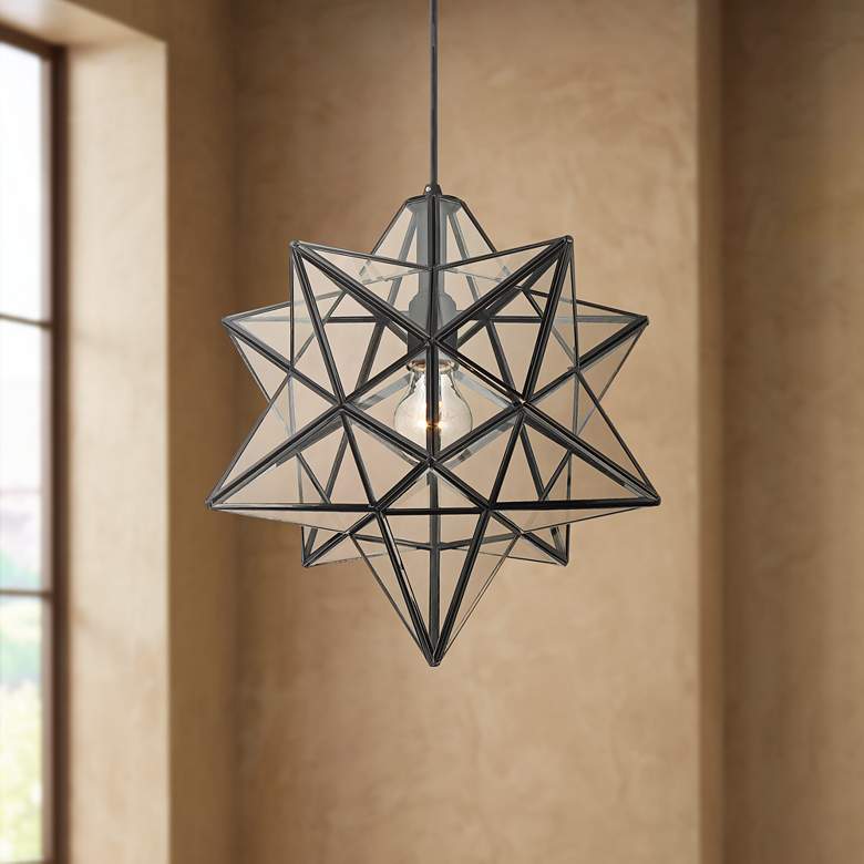 Image 1 Cuthbert 15 inchW Black and Clear Glass Star Pendant Light