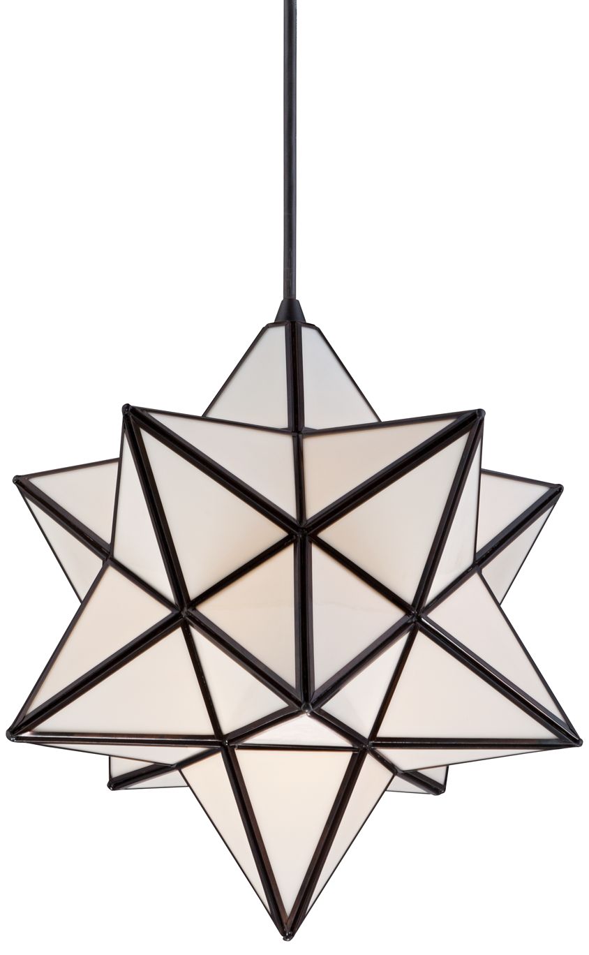 Cuthbert White Glass 15" Wide Black Iron Star Pendant