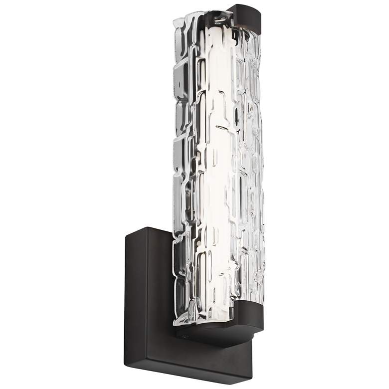 Image 1 Cutler 13 1/2" High Bronze and Rock Glass LED Wall Sconce