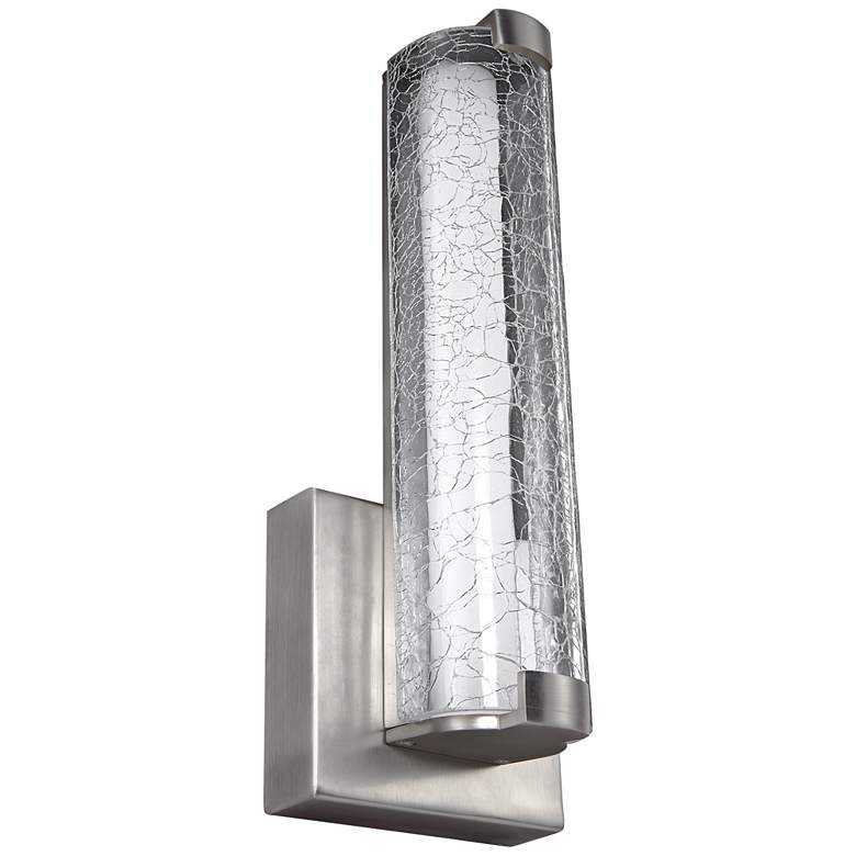 Image 1 Cutler 13 1/2 inchH Satin Nickel and Crackle Glass LED Sconce