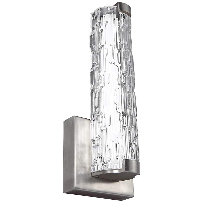 Image 1 Cutler 13 1/2"H Satin Nickel and Rock Glass LED Wall Sconce