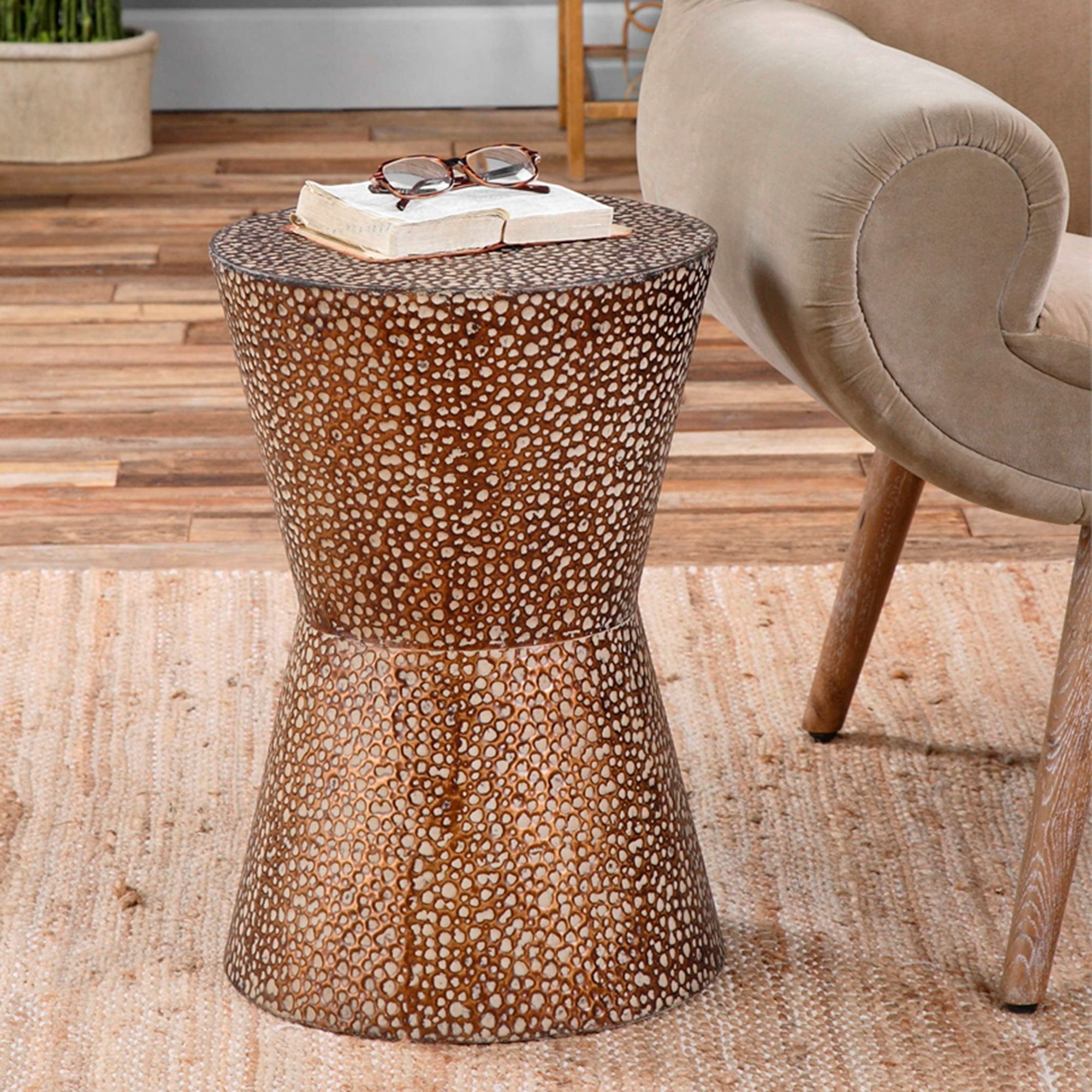 Cutler 14 Wide Antiqued Copper Bronze Modern Accent Table
