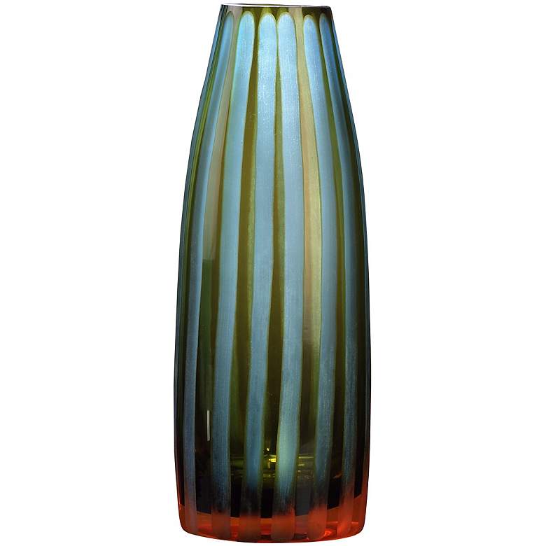 Image 1 Cyan and Orange 10 1/2 inch High Art Glass Vase