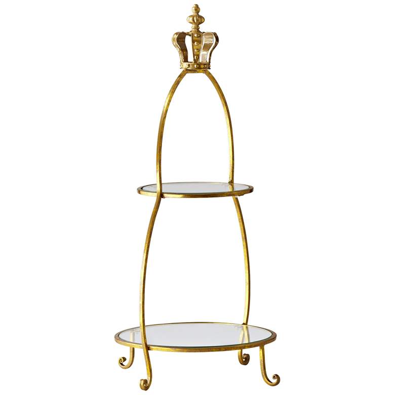 Image 1 Cyan Design Crowned Gold and Glass 30 inch High Two-Tier Stand