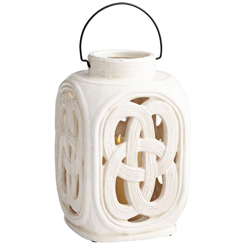 Image 1 Cyan Design Lattice White Crackle 13 3/4 inchH Large Ceramic Jar