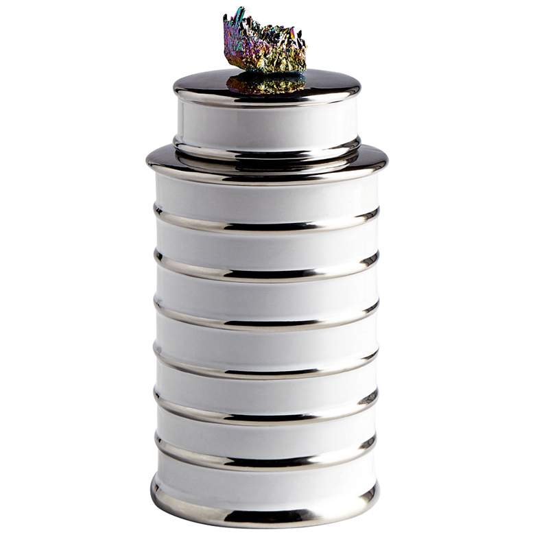 Image 1 Cyan Design Tower 10 1/2"H White Ceramic Container with Lid