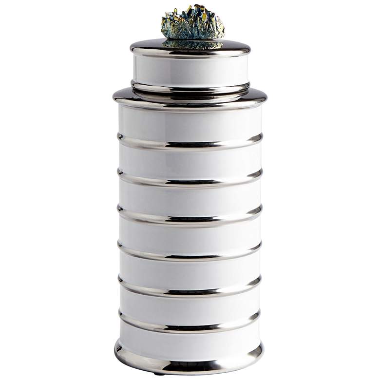 Image 1 Cyan Design Tower 12" High White Ceramic Container with Lid