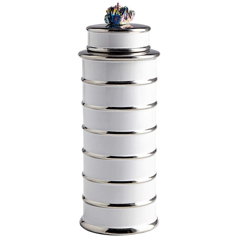 Image 1 Cyan Design Tower 14 3/4 inchH White Ceramic Container with Lid