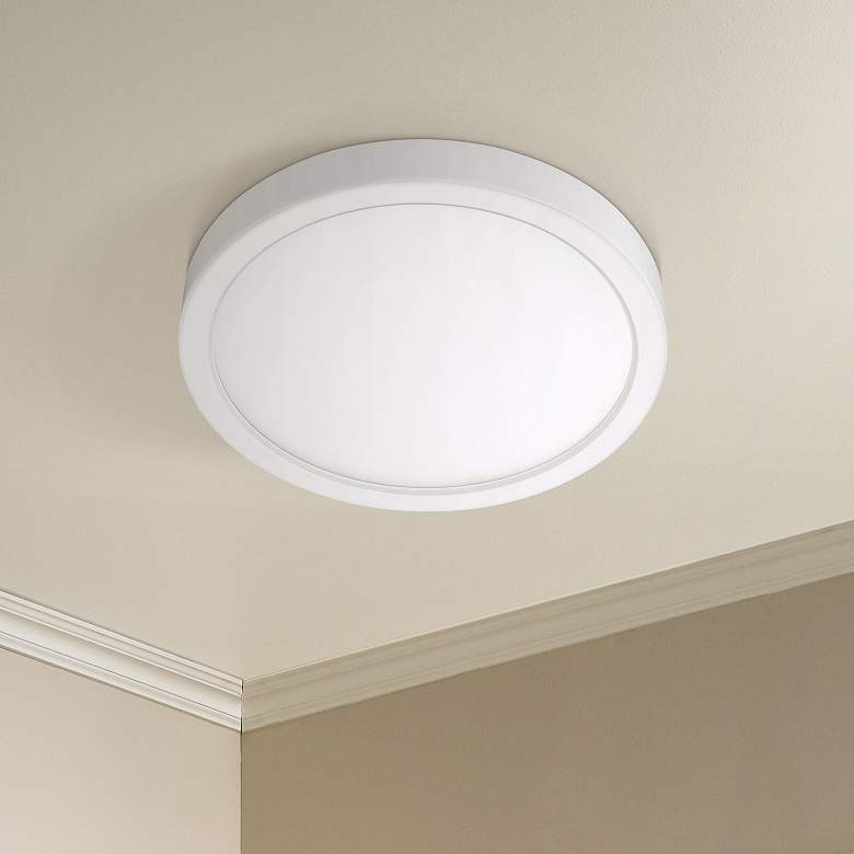 Image 1 Cyber Tech Disk 12 inch Wide White Round Flushmount LED Ceiling Light