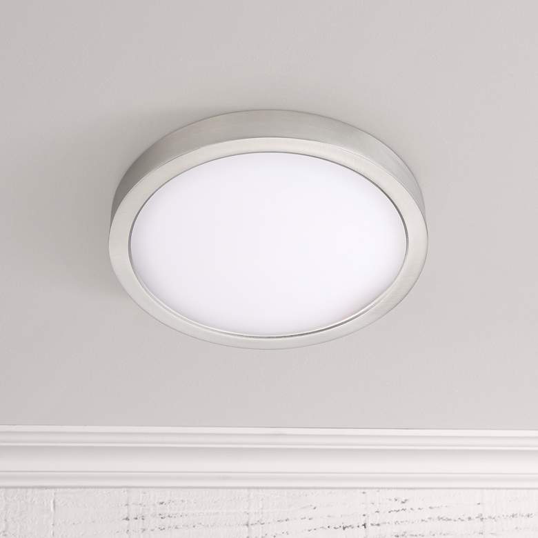 Image 1 Cyber Tech Disk 8" Wide Nickel Round LED Indoor-Outdoor Ceiling Light
