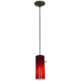 Image1 of Cylinder 1-Light Pendant - Cord - Oil Rubbed Bronze Finish, Red Glass Shade