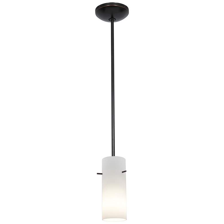 Image 1 Cylinder 1-Light Pendant - Rods - Oil Rubbed Bronze Finish, Opal Glass