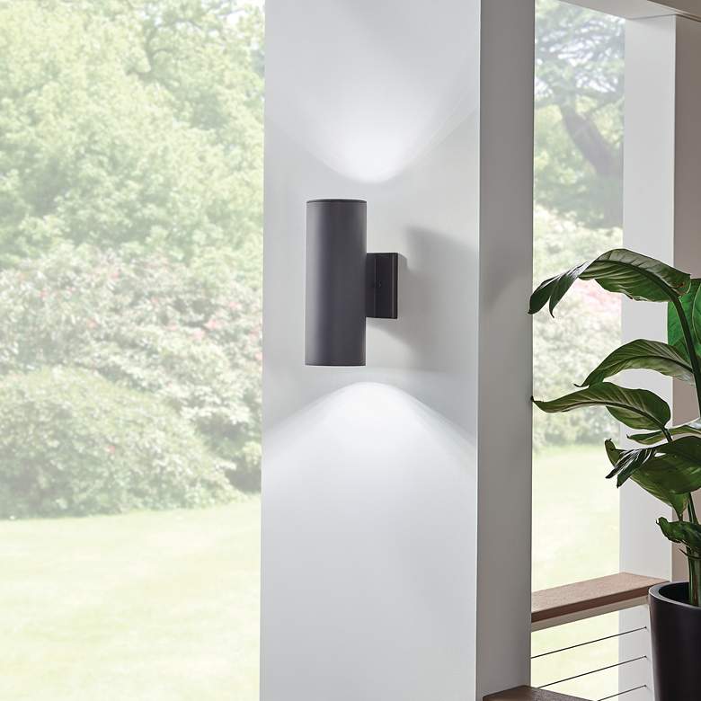 Image 6 Cylinder 12"H Textured Black Up-Down LED Outdoor Wall Light more views