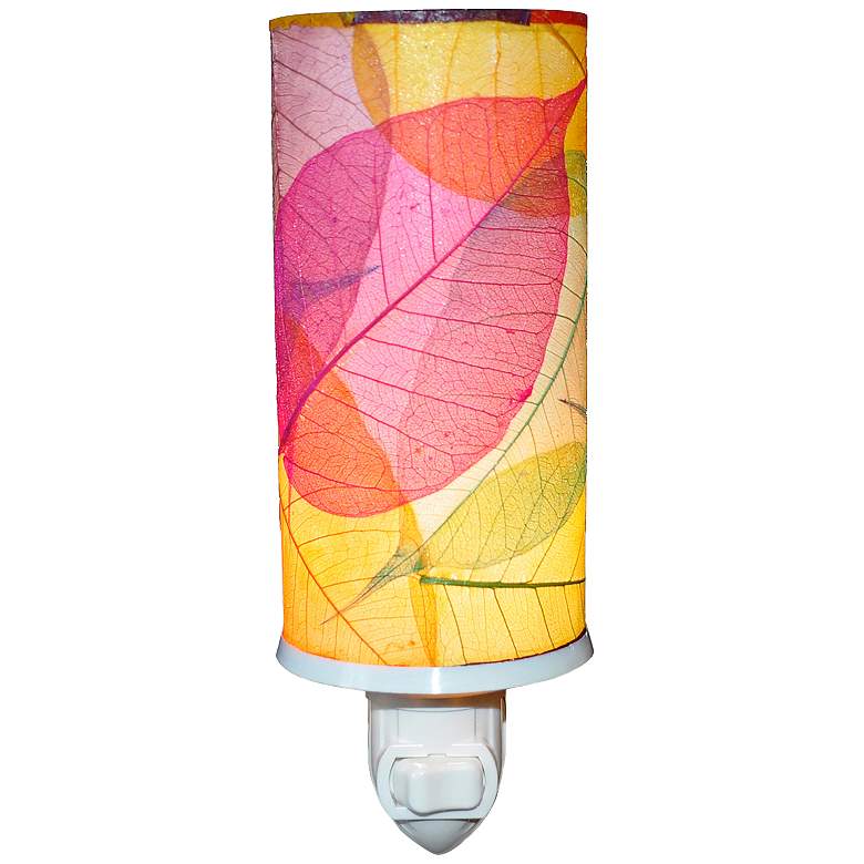 Image 1 Cylinder 7" High Multi-Color Banyan Leaf Plug-In Night Light