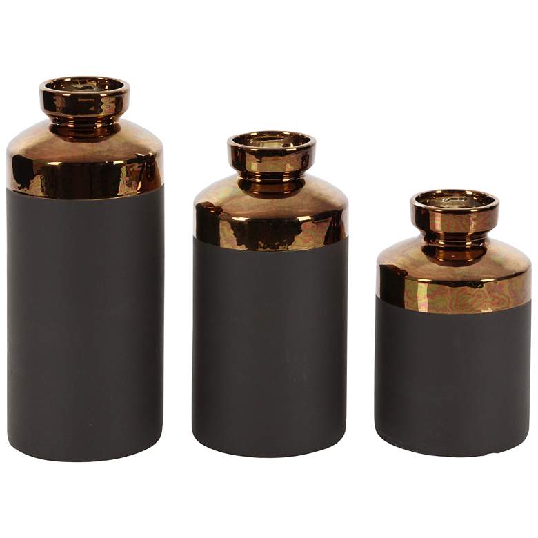 Image 2 Cylinder Copper and Matte Gray Decorative Vases Set of 3