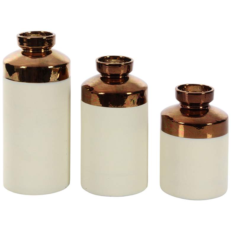 Image 2 Cylinder Copper and Matte White Decorative Vases Set of 3