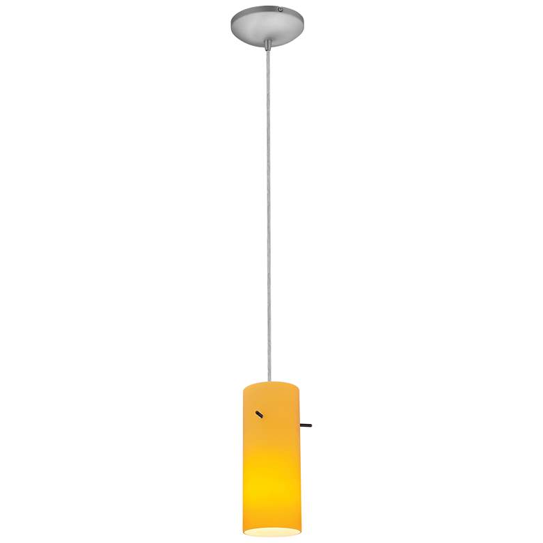 Image 1 Cylinder - E26 LED Cord Pendant - Brushed Steel Finish, Amber Glass Shade