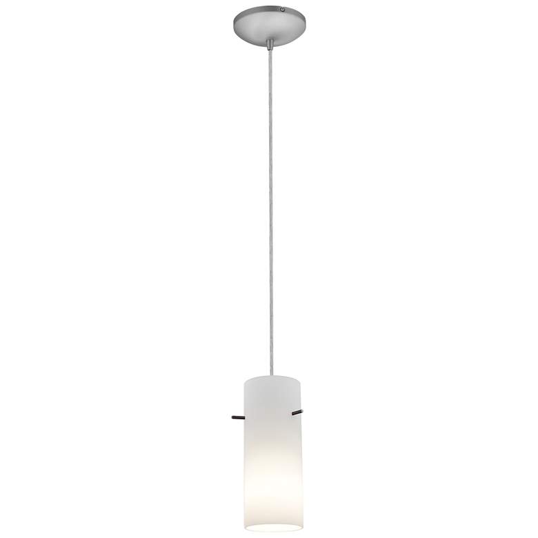 Image 1 Cylinder - E26 LED Cord Pendant - Brushed Steel Finish, Opal Glass Shade