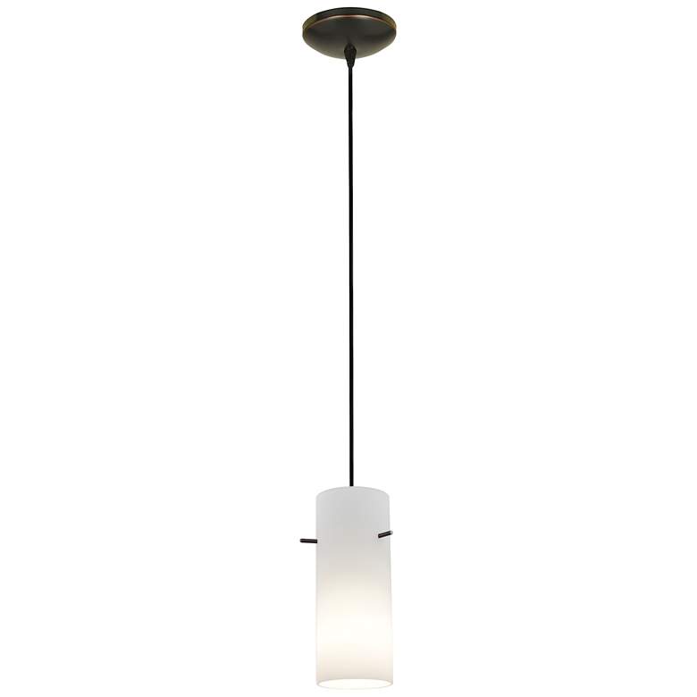 Image 1 Cylinder - E26 LED Cord Pendant - Oil Rubbed Bronze Finish, Opal Glass