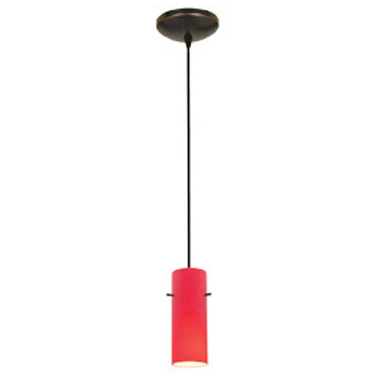 Image 1 Cylinder - E26 LED Cord Pendant - Oil Rubbed Bronze Finish, Red Glass