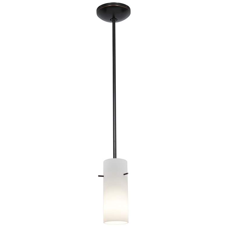 Image 1 Cylinder - E26 LED Rod Pendant - Oil Rubbed Bronze Finish, Opal Glass Shade