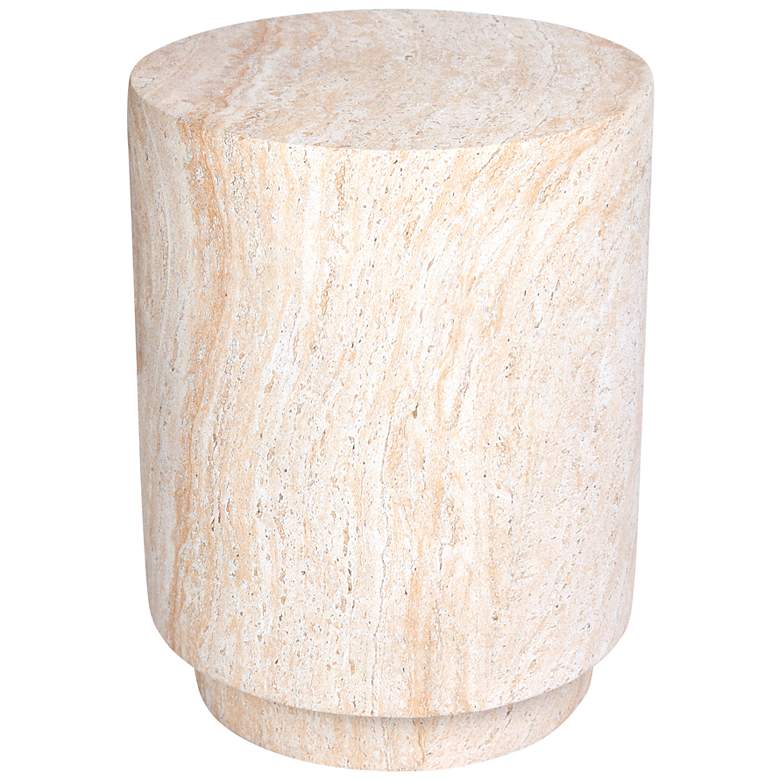 Image 3 Cylinder Travertine Stone Finish Italian Design MgO Side Accent Table more views