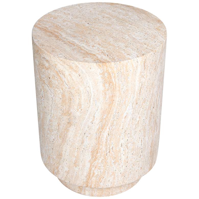 Image 4 Cylinder Travertine Stone Finish Italian Design MgO Side Accent Table more views