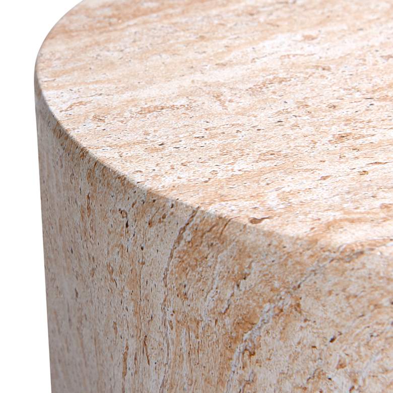 Image 5 Cylinder Travertine Stone Finish Italian Design MgO Side Accent Table more views