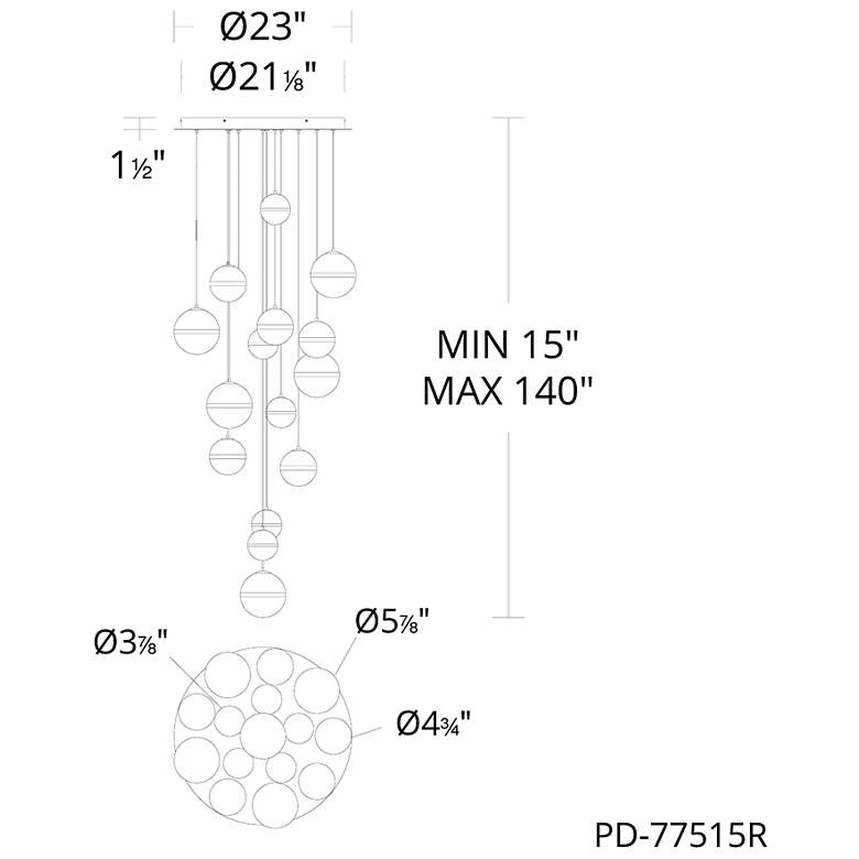 Image 4 Cyllindra 6.38"H x 5.88"W 15-Light Multi-Light Pendant in Black Chrome more views