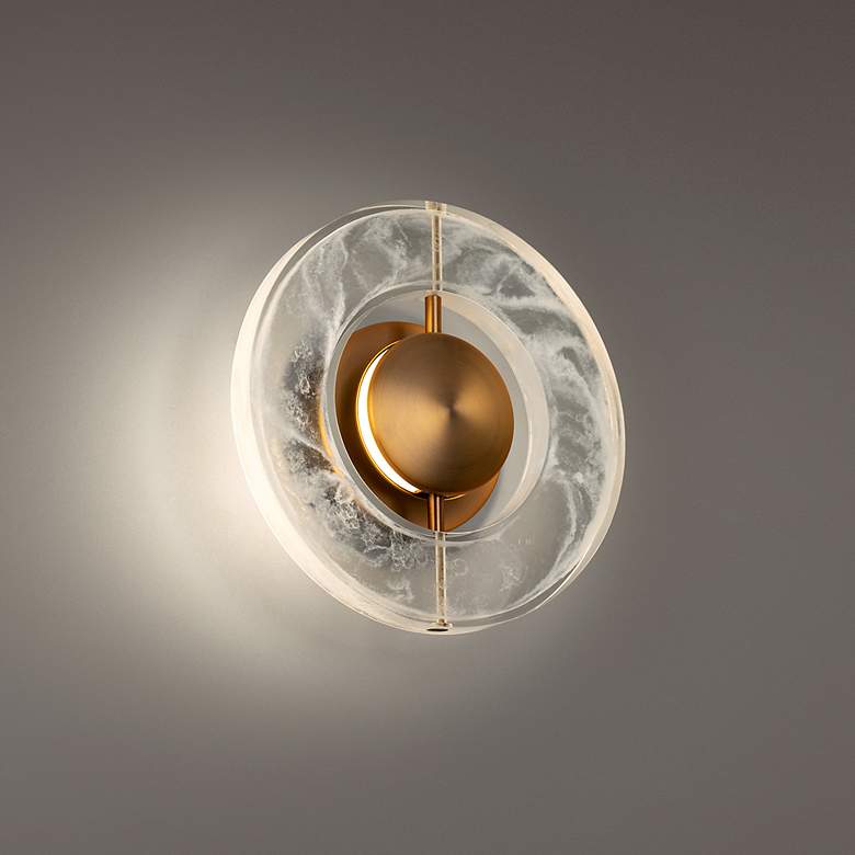 Image 1 Cymbal 9.88"H x 9.88"W 1-Light Wall Sconce in Aged Brass