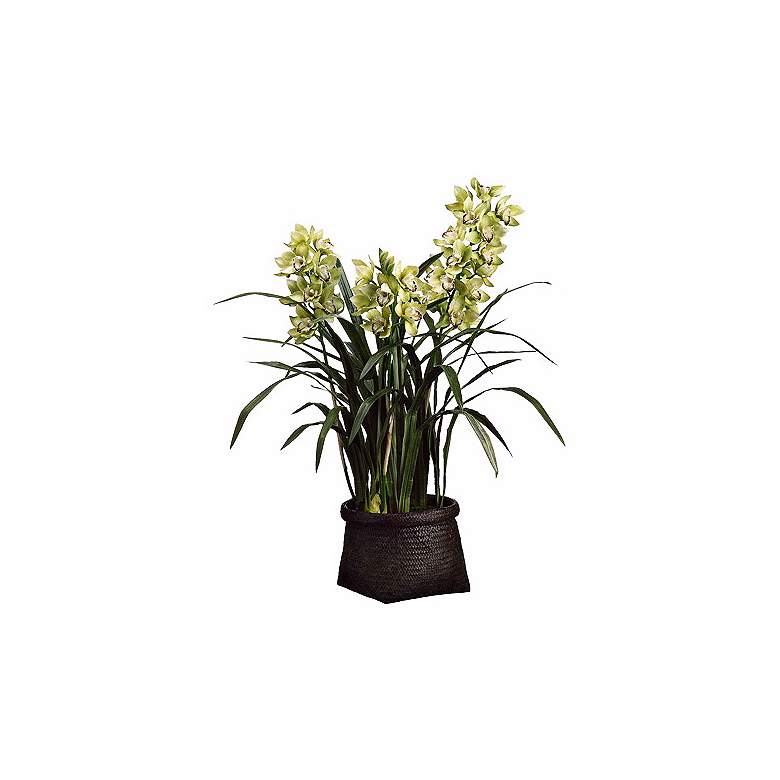 Image 1 Cymbidium Orchid Plant in Woven Basket 42 inch High Faux Flowers