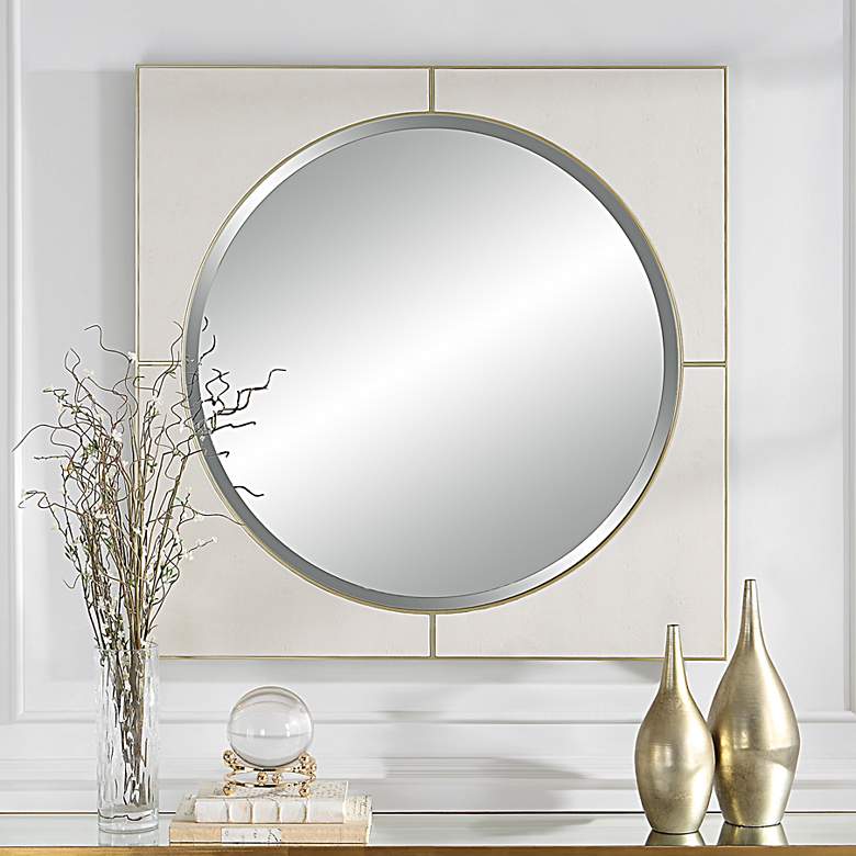 Image 1 Cyprus Soft Gold and White 40" Square Oversized Wall Mirror
