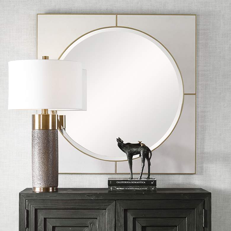 Image 4 Cyprus Soft Gold and White 40" Square Oversized Wall Mirror more views