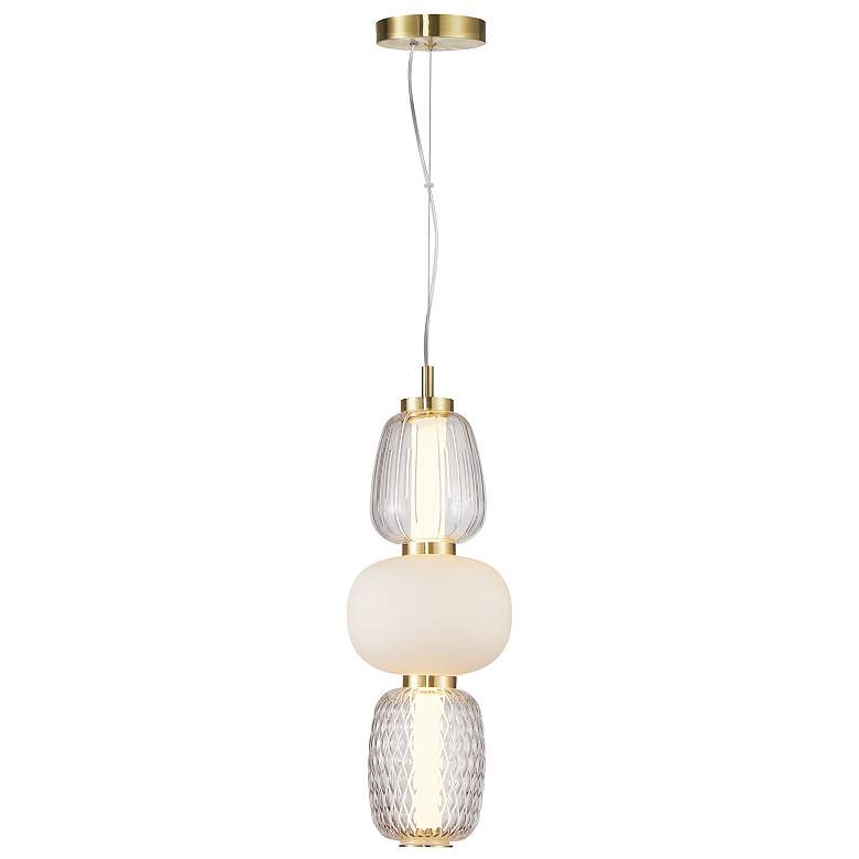 Image 1 Cyra 10" Wide Brass Triple Shade Pendant