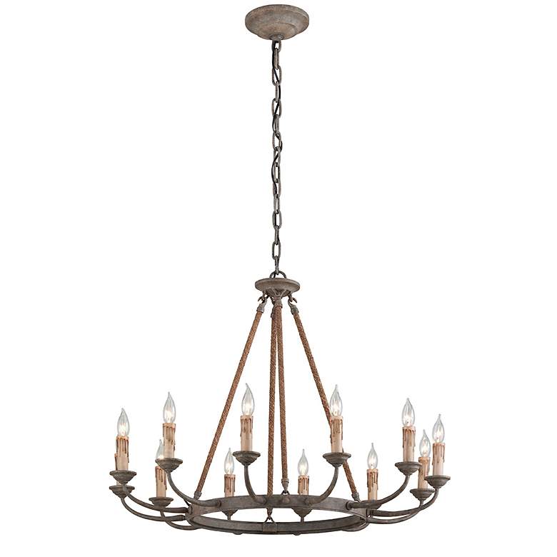 Image 2 Cyrano 36 inch Wide Earthen Bronze 12-Light Chandelier more views