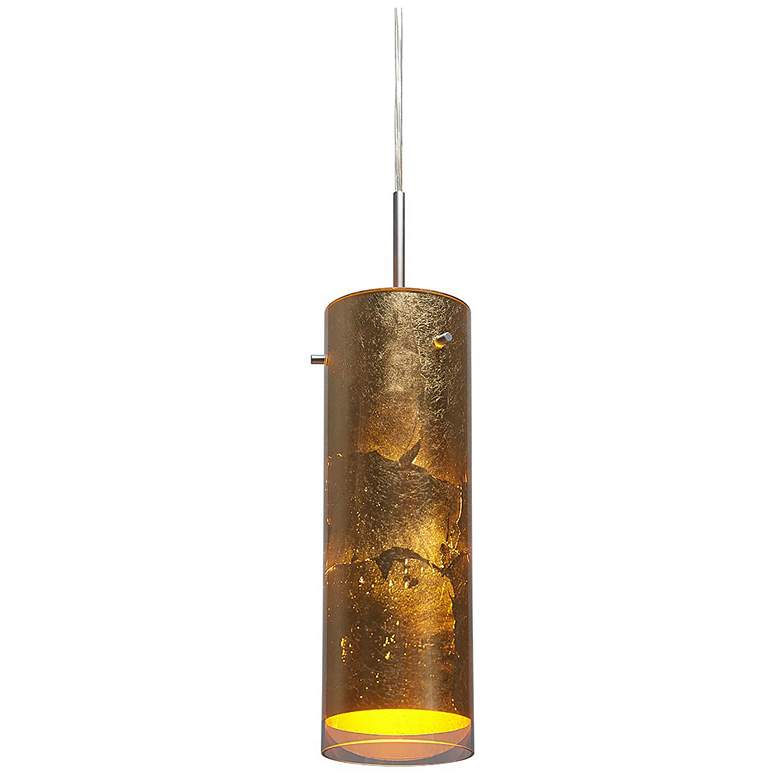 Image 1 Cyrus 4" LED Chrome Pendant w/ Gold Glass Shade