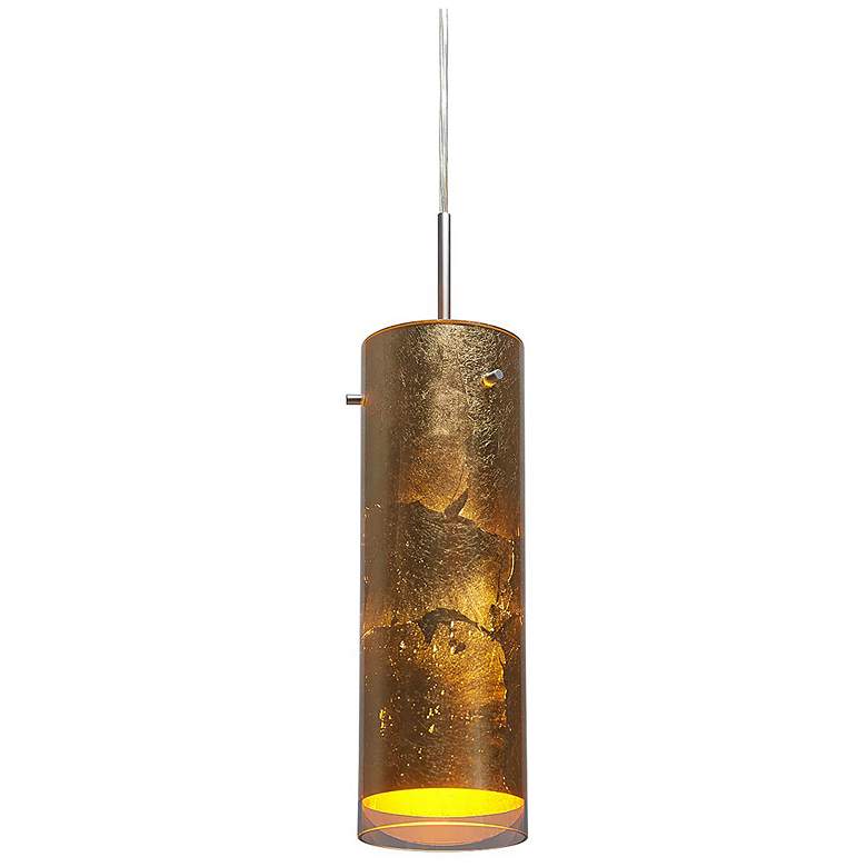 Image 1 Cyrus 4" LED Matte Chrome Pendant w/ Gold Glass Shade