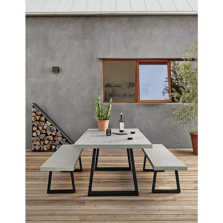 Image 5 Cyrus Light Gray and Matte Black Outdoor Dining Bench more views