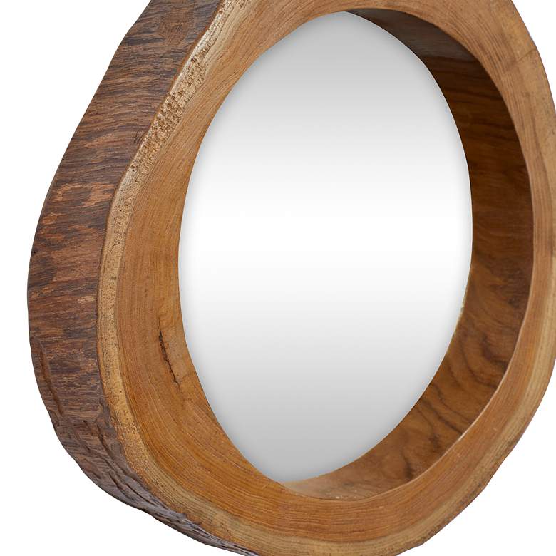 Image 5 Cyrus Matte Brown Teak Wood 13" Round Wall Mirrors Set of 4 more views