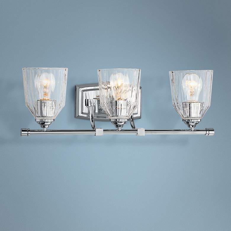 Image 1 D'or 23 1/4"W Chrome and Faceted Glass 3-Light Bath Light