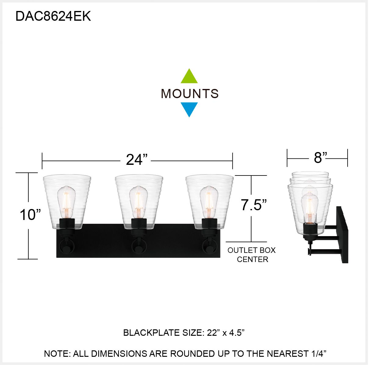 Dacosta 3-Light Earth Black Bath Light