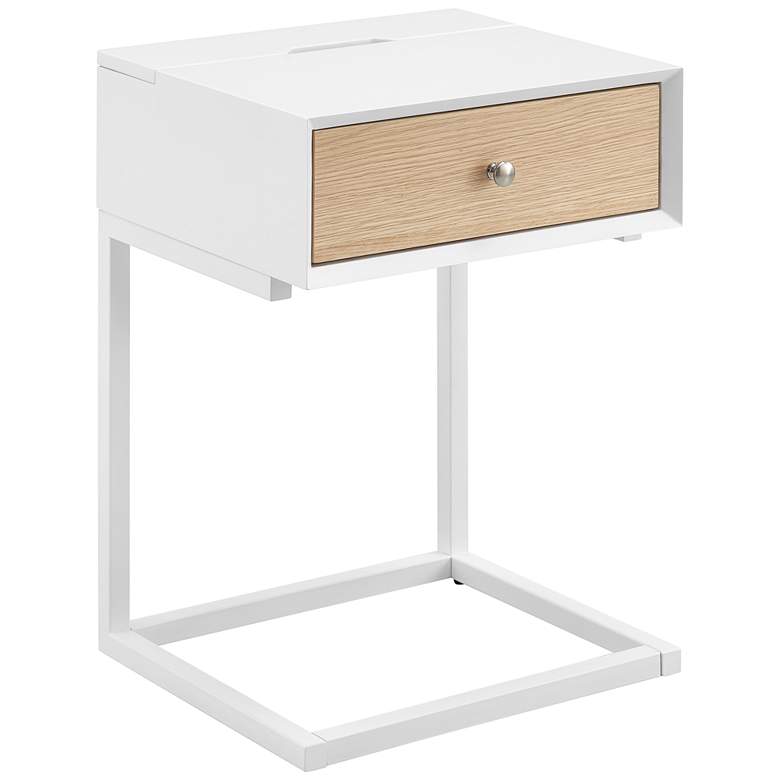 Image 1 Daeg 18 inchW White 1-Drawer Smart Side Table with USB Outlet