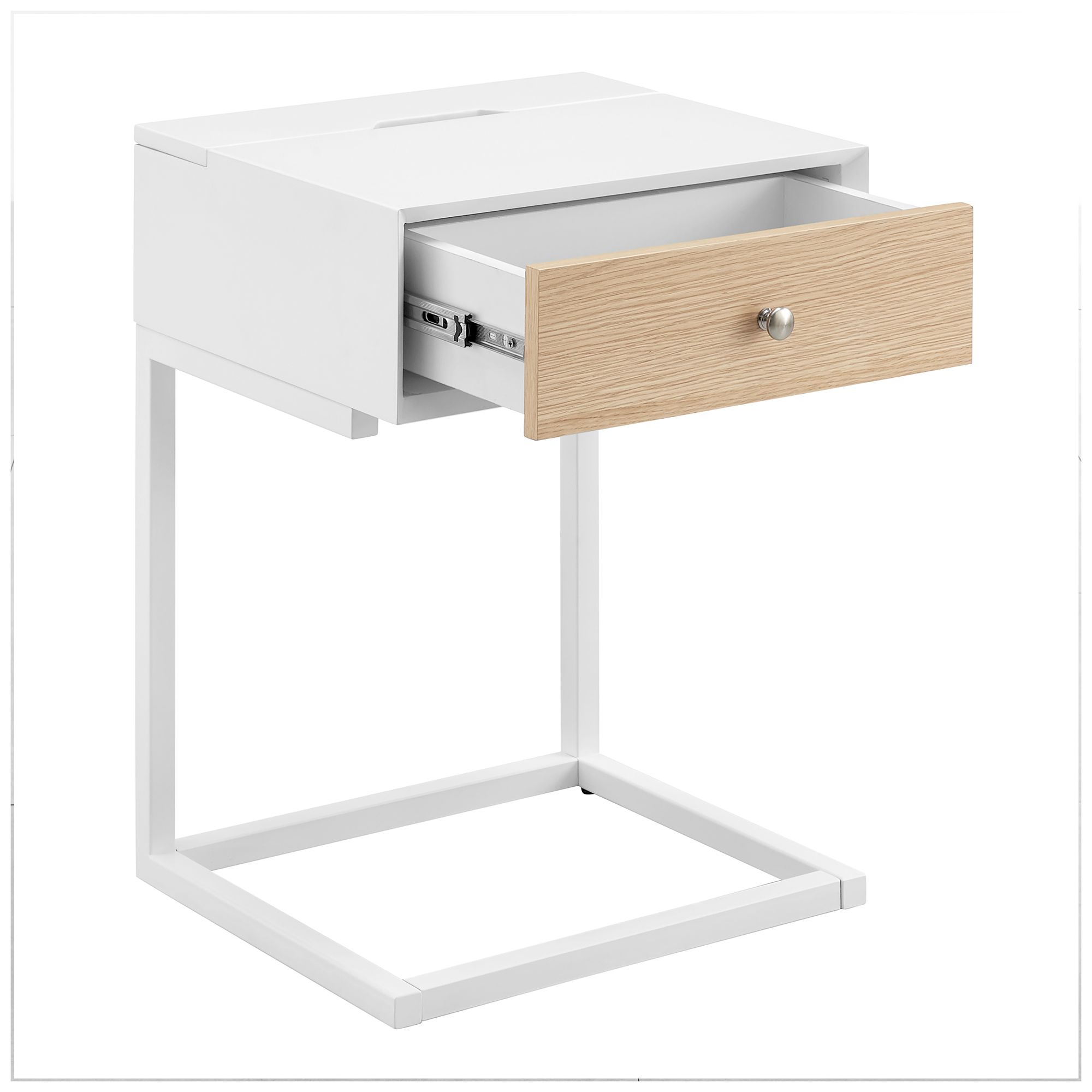 Daeg 18"W White 1-Drawer Smart Side Table with USB Outlet