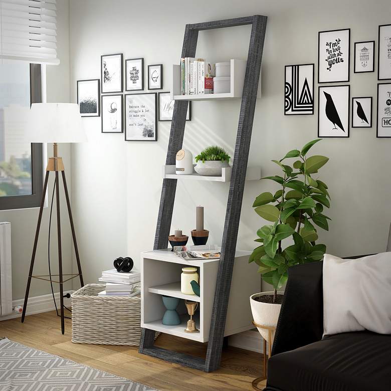 Image 1 Daemore 20 3/4" Wide Gray and White 5-Shelf Ladder Bookcase