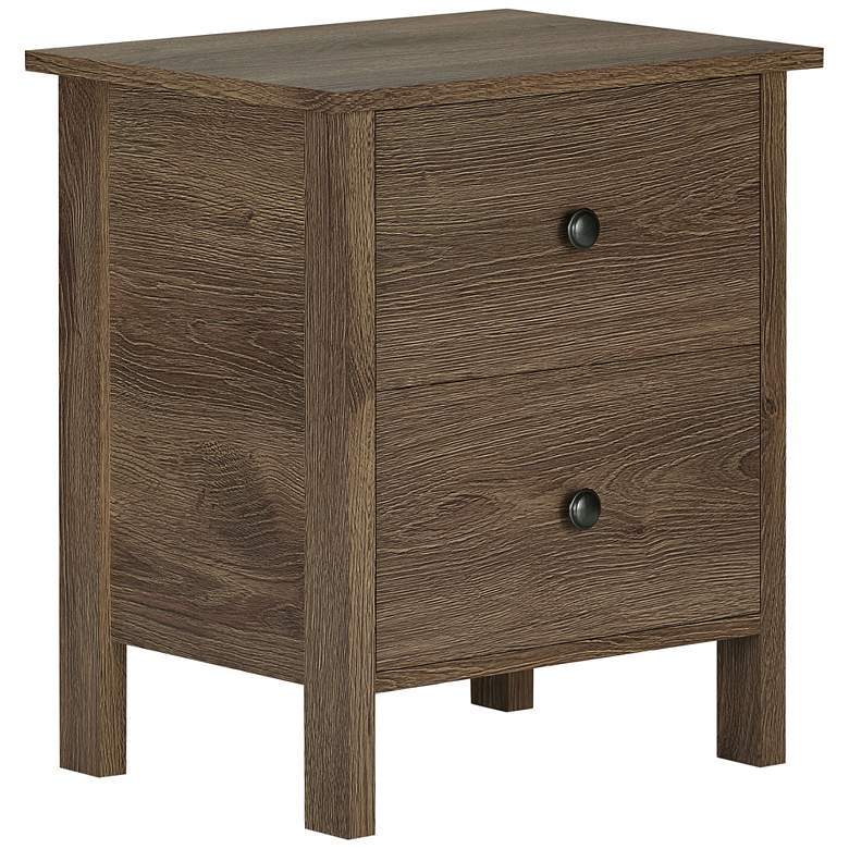 Image 2 Daena 19" Wide Distressed Walnut Wood 2-Drawer Nightstand
