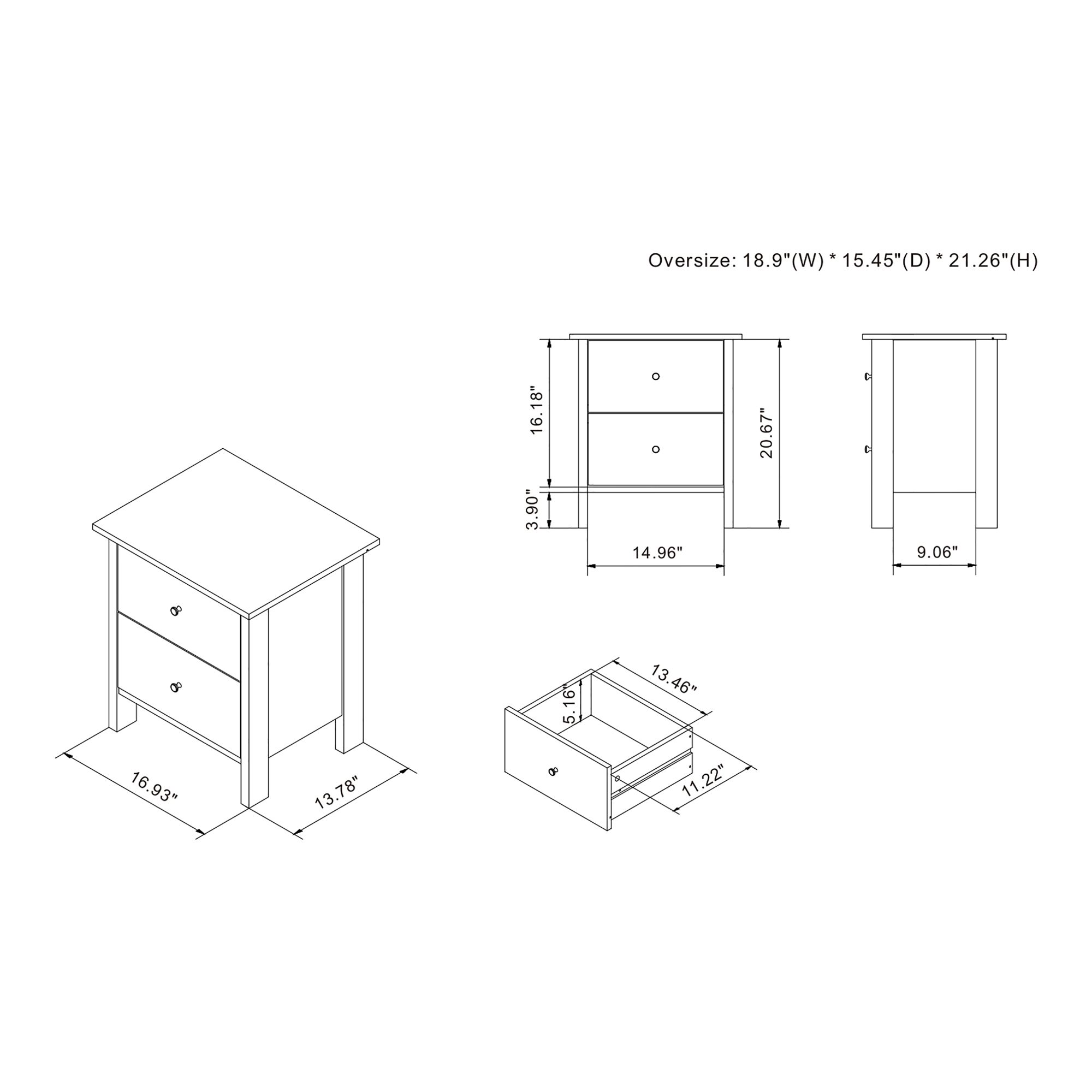 Daena 19" Wide Distressed Walnut Wood 2-Drawer Nightstand