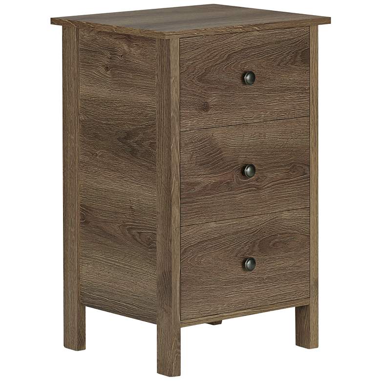 Image 2 Daena 19" Wide Distressed Walnut Wood 3-Drawer Nightstand