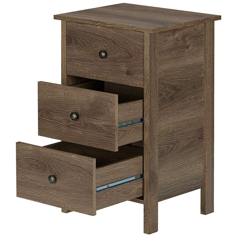 Image 5 Daena 19" Wide Distressed Walnut Wood 3-Drawer Nightstand more views